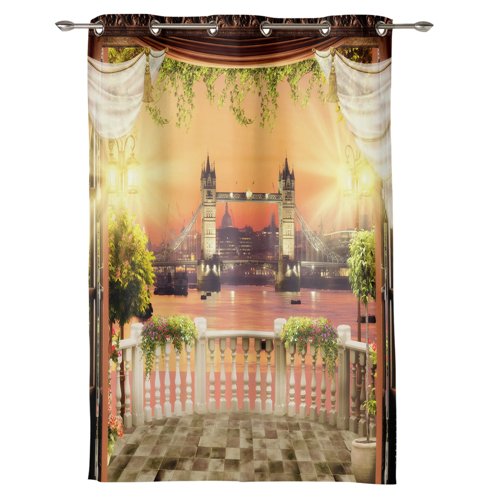 Courtyard City Night View Window Curtains Kitchen Bedroom Fabric Drapes Curtain Home Draperies Curtains for Living Room