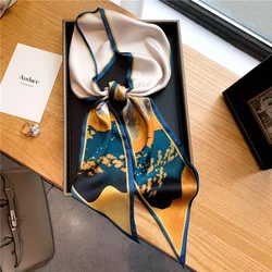 Luxury Long Silk Scarf Female Floarl Print Thin Narrow Scarf Bag Hair Band Ribbon Scarfs Women Neckerchief