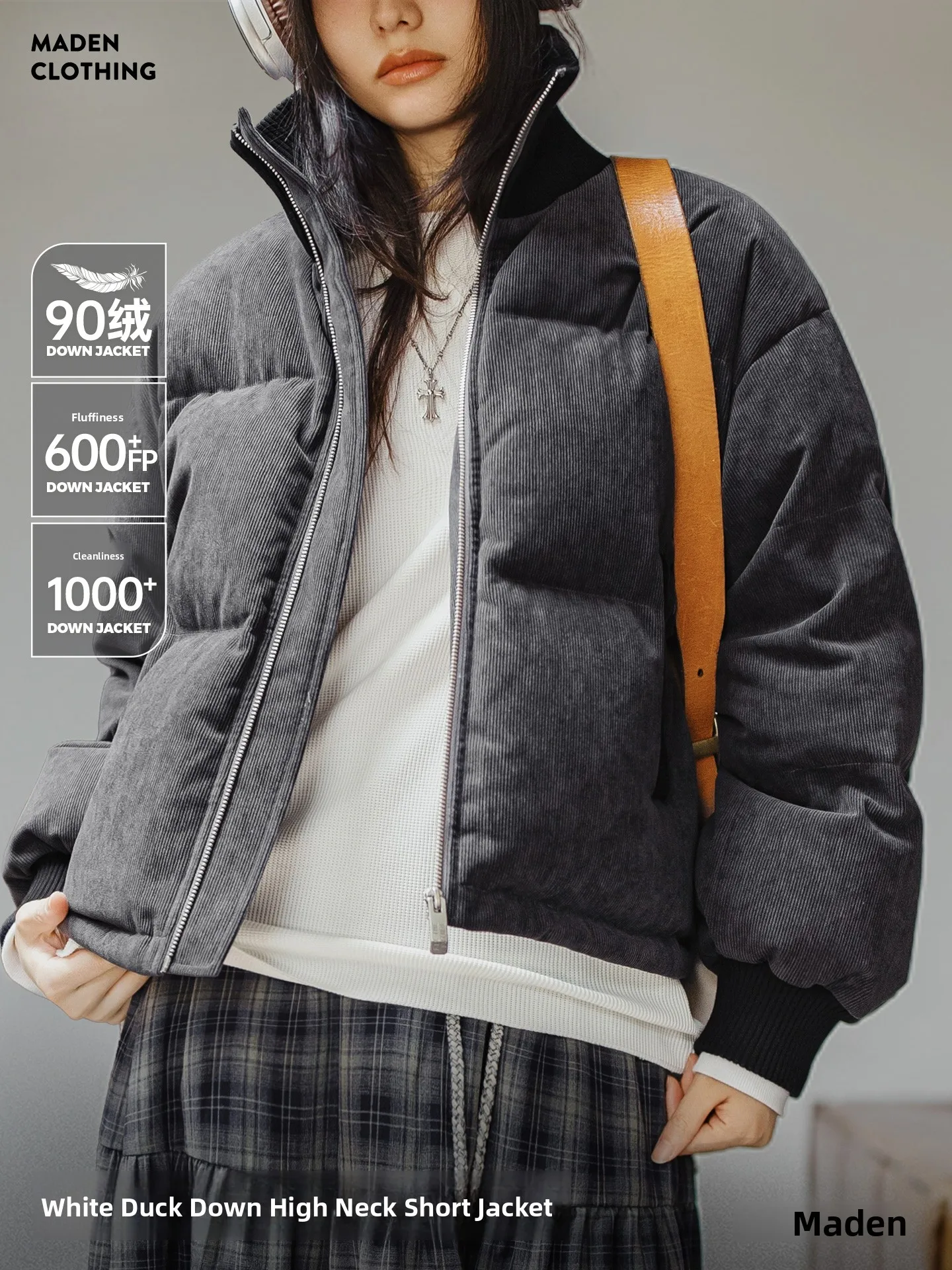 

Вельветовая куртка-пуховик Maden ey, женская зимняя теплая куртка с высоким воротником, пуховое пальто, повседневное свободное длинное свечение