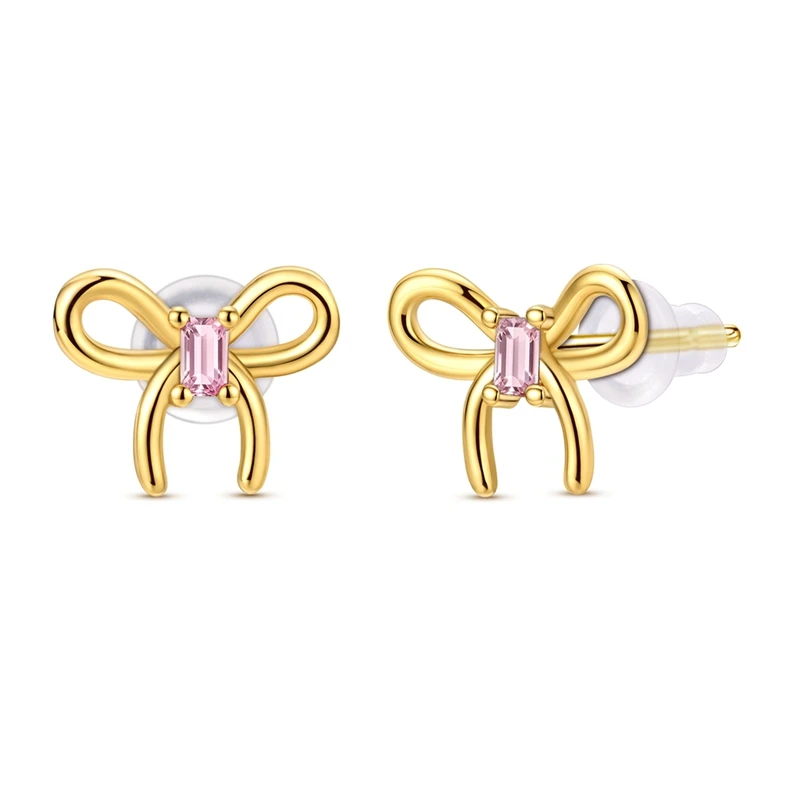 

925 Sterling Silver Golden Earrings Women Simple Bow Stud Earring For Anniversary Wedding Jewelry Gifts