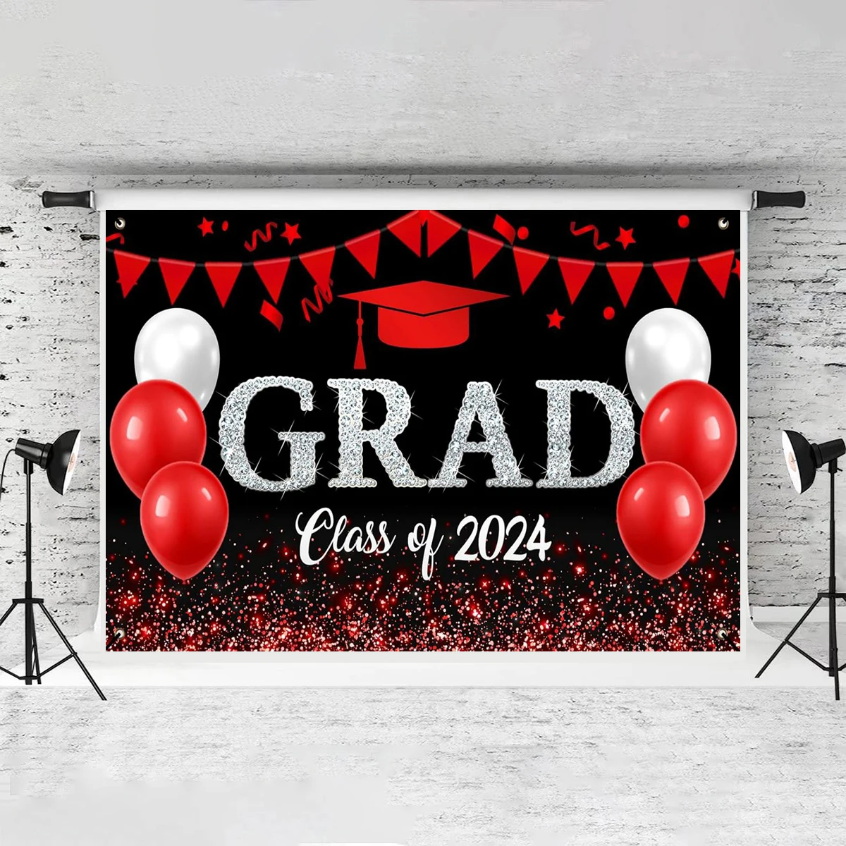 Graduation Party Backdrops Class of 2024 Congratulation Graduate Golden Glitter Balloon Celebration Photography Background Props