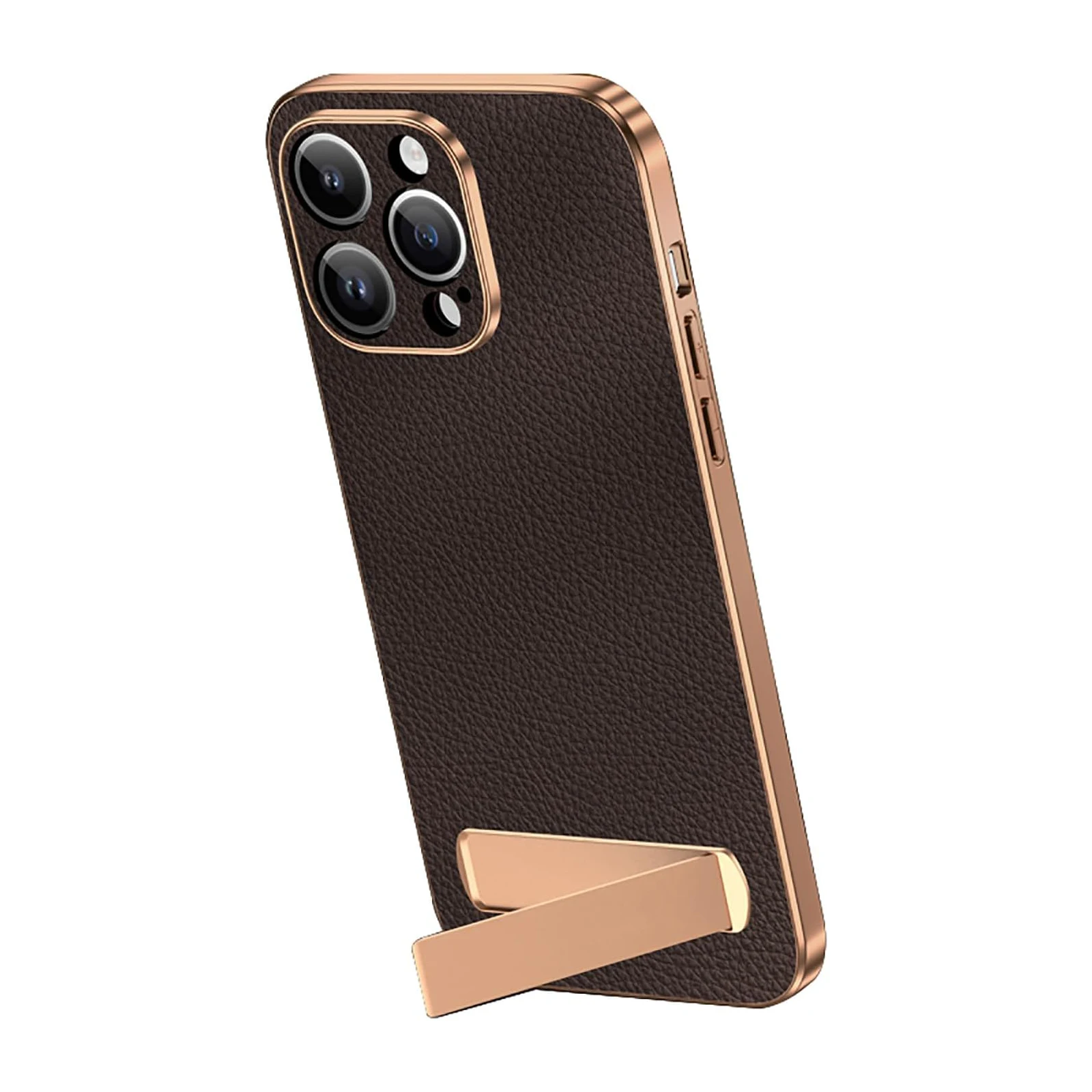 Genuine Leather Cover for iPhone 16 Pro Max/16 Pro/16, Luxury Electroplated All-Inclusive Lens Protection Case with Invisible