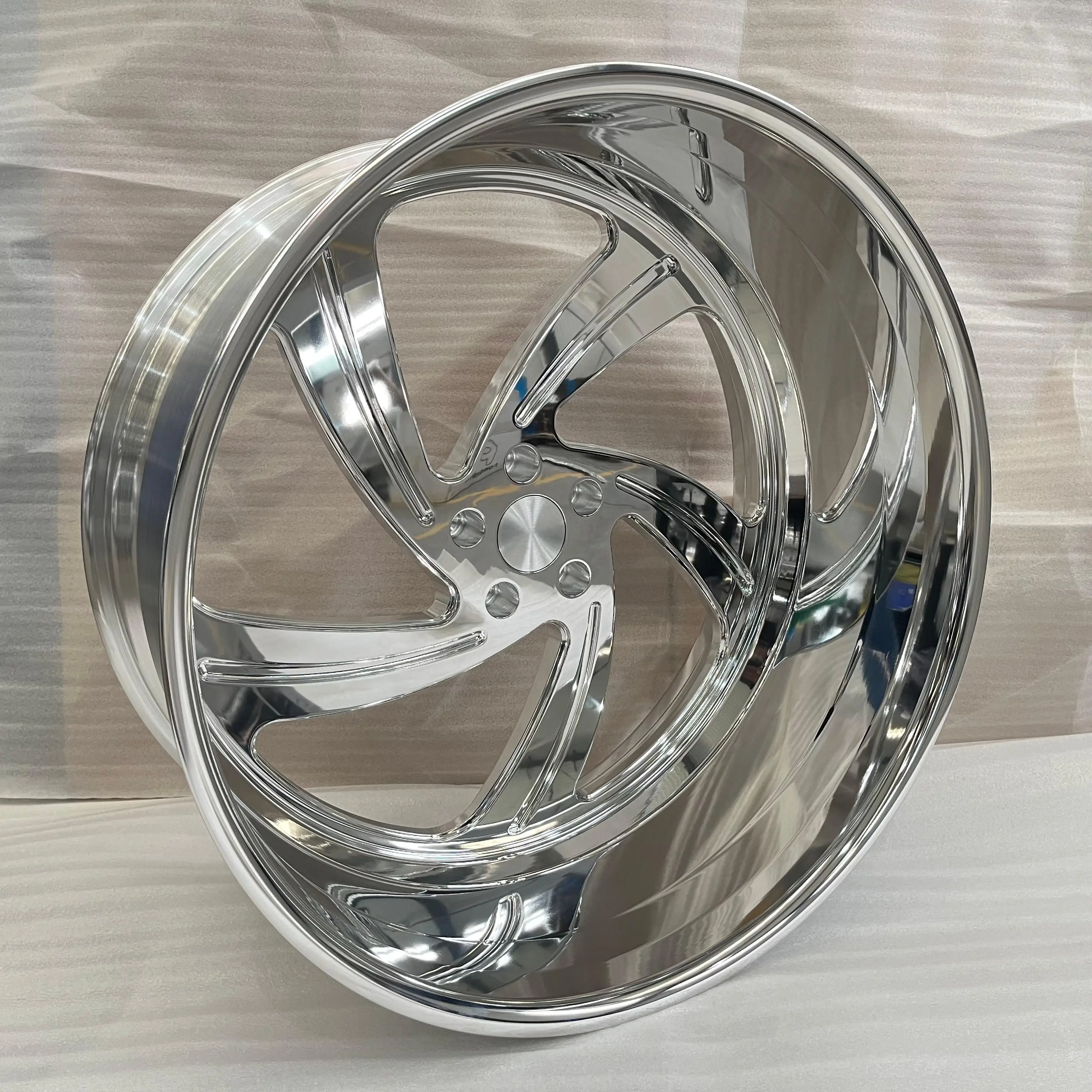 Polished Chrome 5 Spoke Deep Dish Forged Alloy Wheels 6061-T6 Aluminum Custom Logo 5 Holes Large Outer Lip Stance SUV Rims