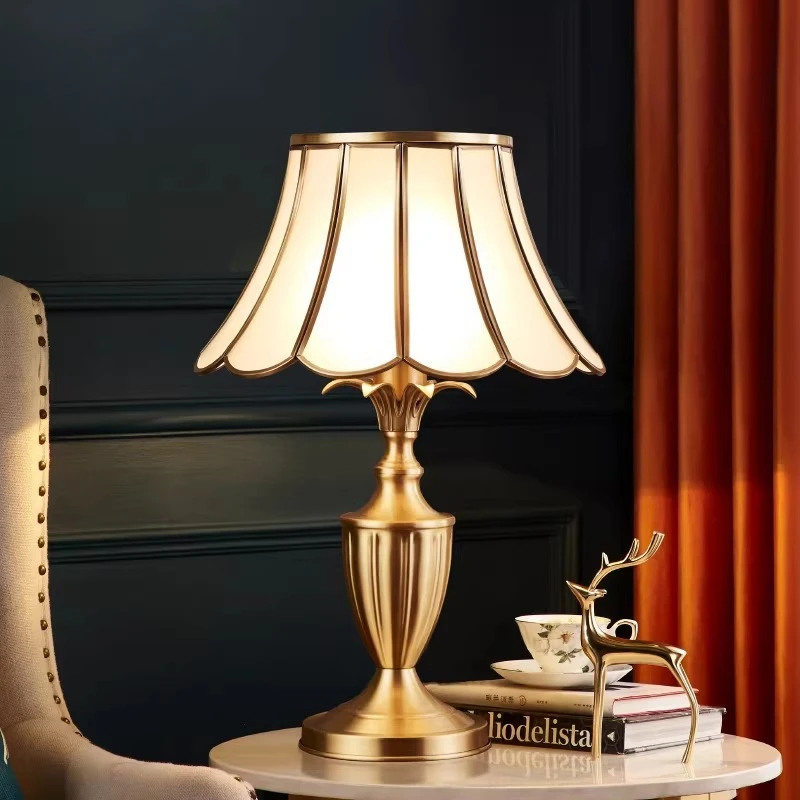 

American Minimalist All-copper Table Lamp European Luxury Living Room Bedroom Bedside Study Hotel Interior Decoration Desk Light