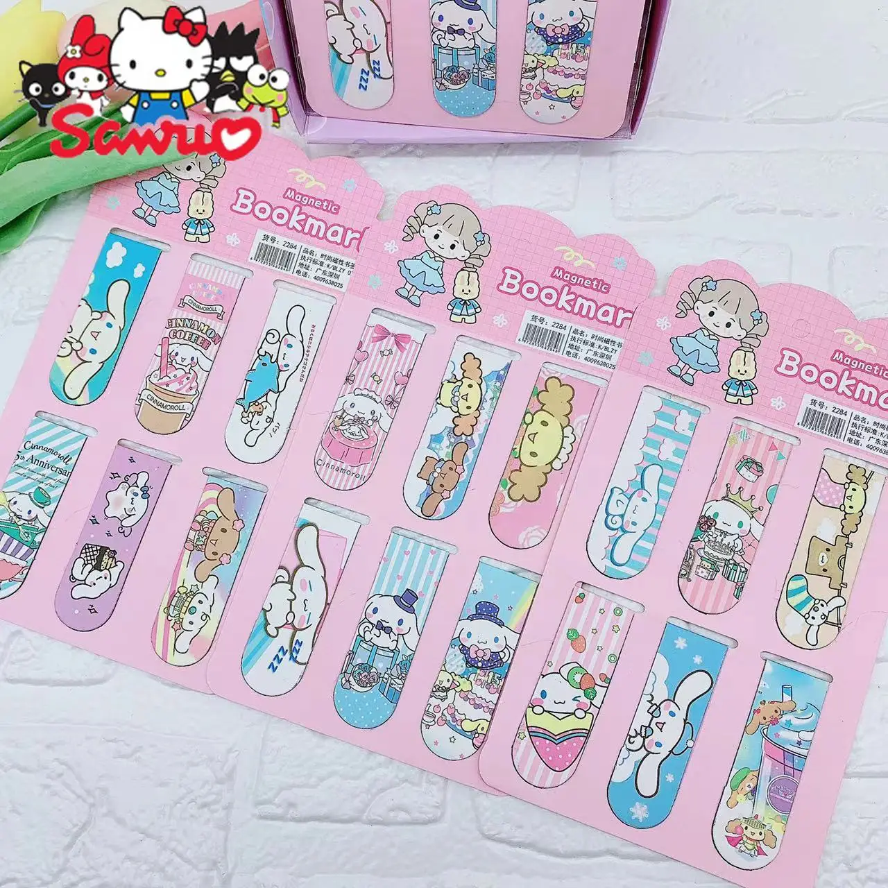 5Set(30Pcs) Sanrio Melody Kuromi Hello Kitty Cinnamoroll Pochacco Magnetic Bookmarks Student Bookmarks DIY Folding Bookmarks