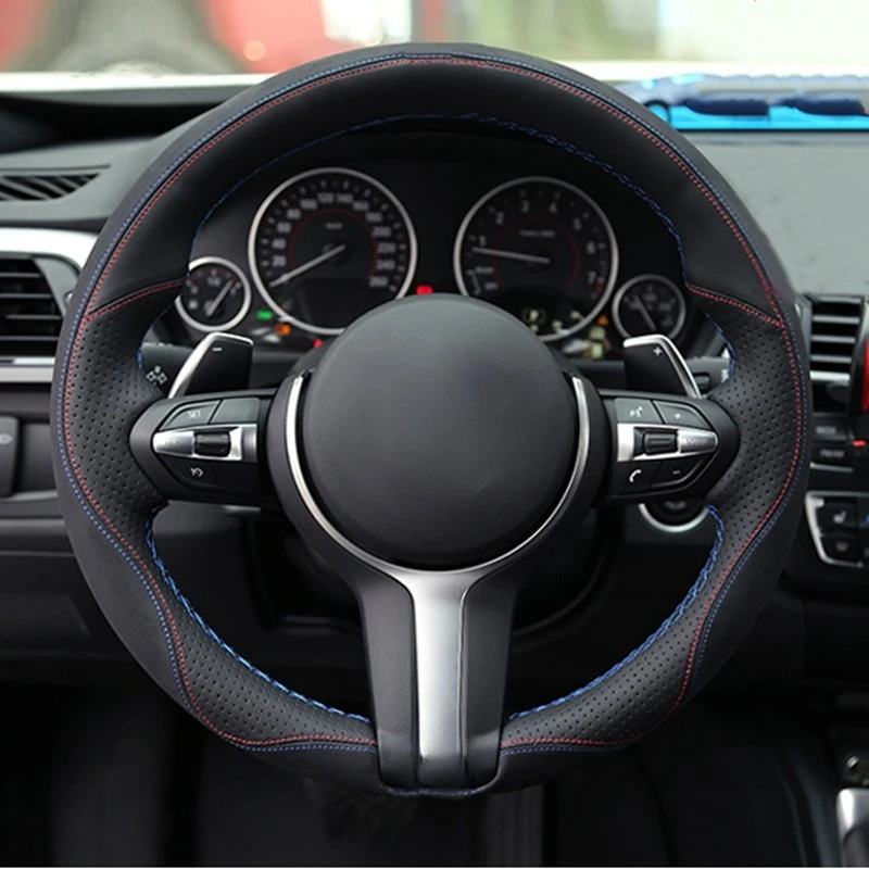 Black Genuine Leather Suede Car Steering Wheel Cover for BMW M Sport F30 F31 F34 X1 F07 X2 F10 F11 F25 F32 F33 F36 X3 F39 F48