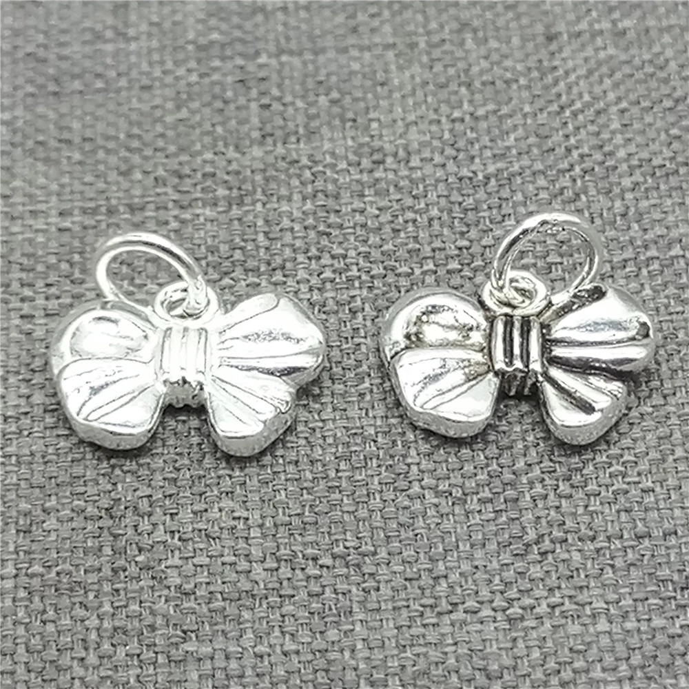 2 Pieces Bow Knot Charms Double Sided in 925 Sterling Silver for Necklace Bracelet and Earring Making