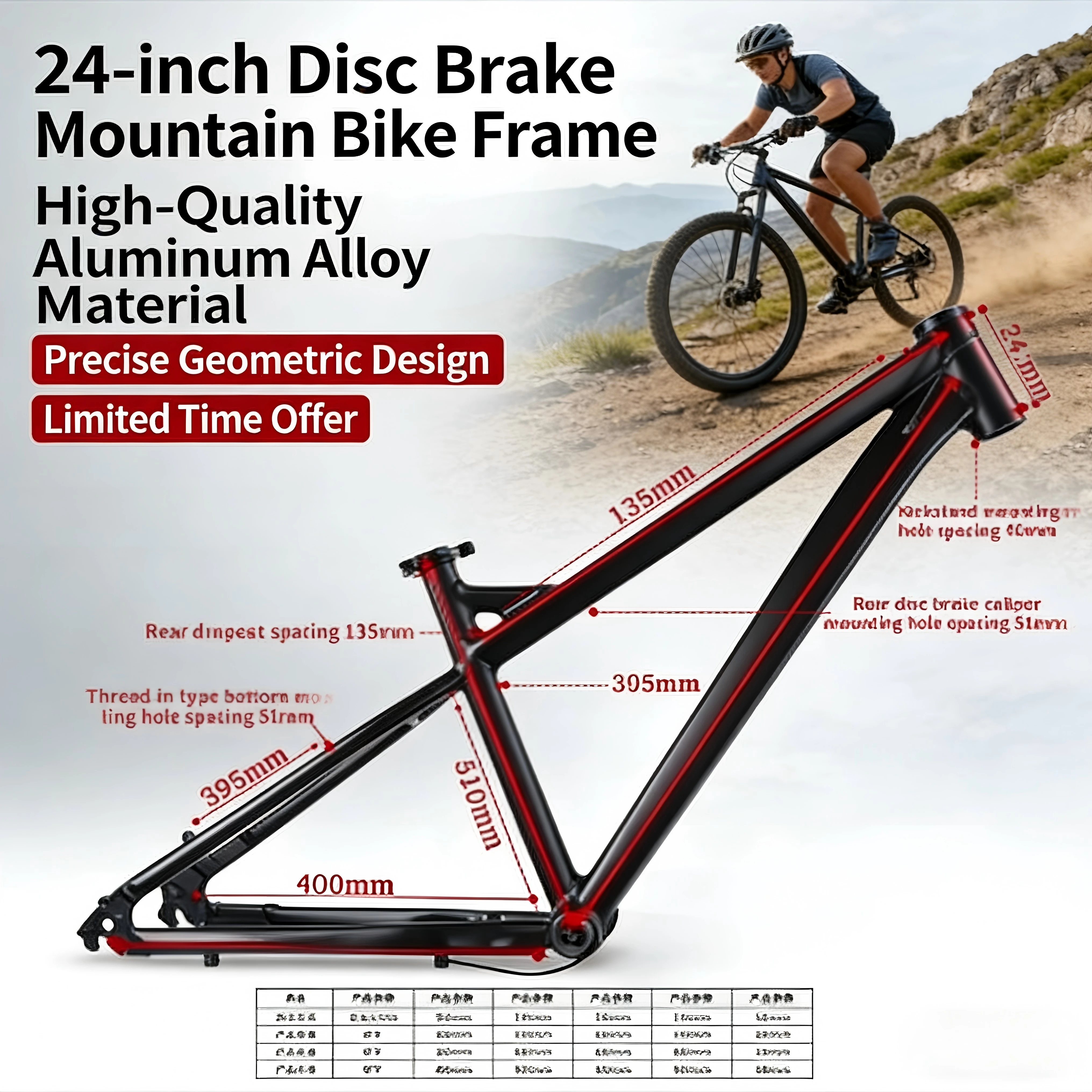 24-Zoll-Mountainbike-Rahmen mit Scheibenbremsen, Aluminiumlegierung, Mattschwarz, 27,2-mm-Sattelstütze, Mountainbike-Rahmen mit variabler Geschwindigkeit