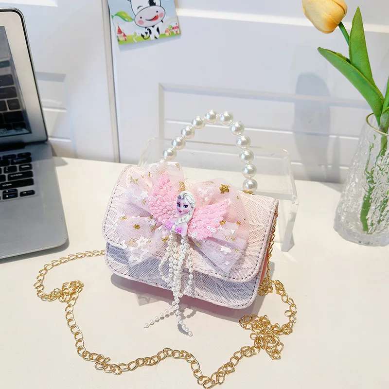 حقيبة كتف ديزني فروزن إلسا برينسيس للبنات لؤلؤية بحزام قابل للتعديل ومحفظة كروس للحفلات المدرسية والخروج غير الرسمية