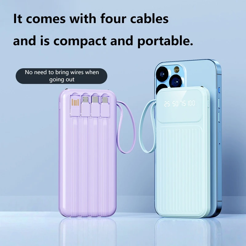 باور بانك شحن سريع 4IN1 100000mAh بسعة كبيرة وشاشة رقمية للهاتف المحمول لهاتف Xiaomi Huawei iPhone 17Promax 2026