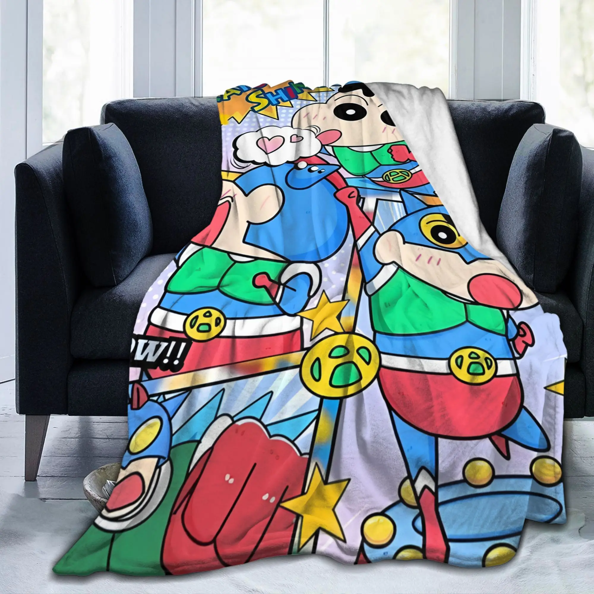 Crayons S-Shinchans Blanket Soft Fleece Warm Flannel Japan Cute Comic Funny Cartoon Throw Blankets for Sofa Office Bed Quilt