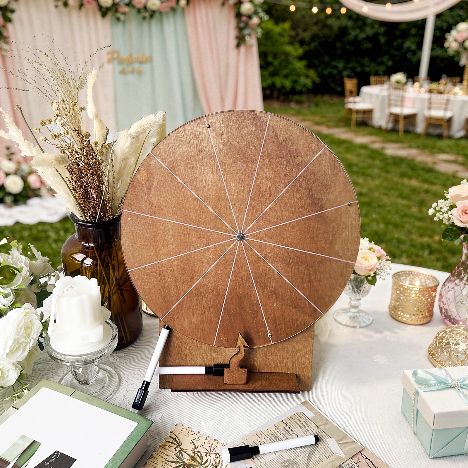 Ruleta de la Fortuna para Bodas, Ruleta Giratoria de Madera con Premios, Ruleta de Sorteo Borrable para Bodas, Escuelas, Fiestas en Casa