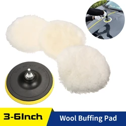 3Pcs Wool Polishing Buffing Pad,3-6 Inch Hook & Loop Back with M14 Drill Adapter Buffer Polisher Kit for Car Polishing, Waxing