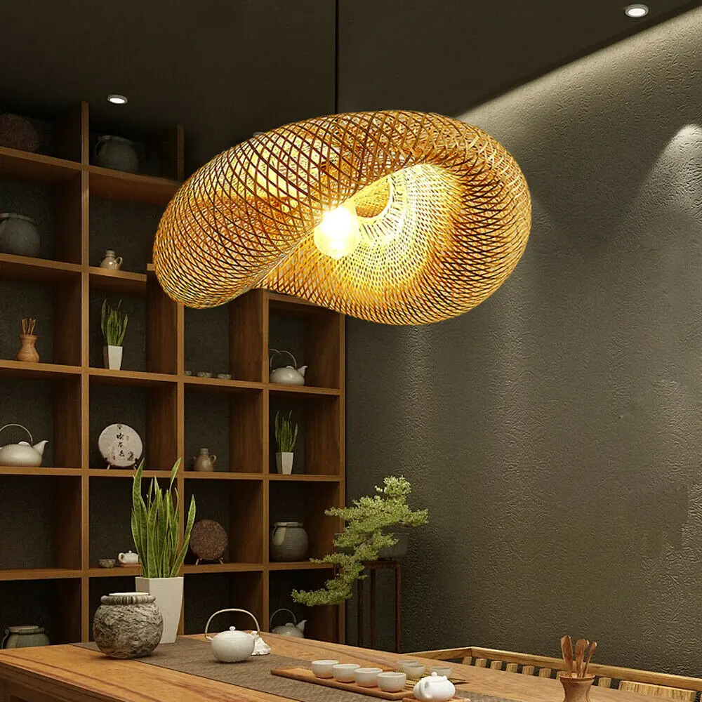 

LOYALHEARTD 60cm Bamboo Chandelier Rattan Pendant Lamp Shade Ceiling Lighting Weave Rattan E27 Hanging Light Hollow Lampshade