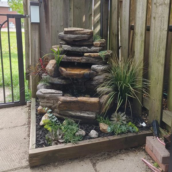 Rocks Outdoor Water Fountain - 4-Tiers Cascading Waterfall, Soothing Tranquility for Home Garden