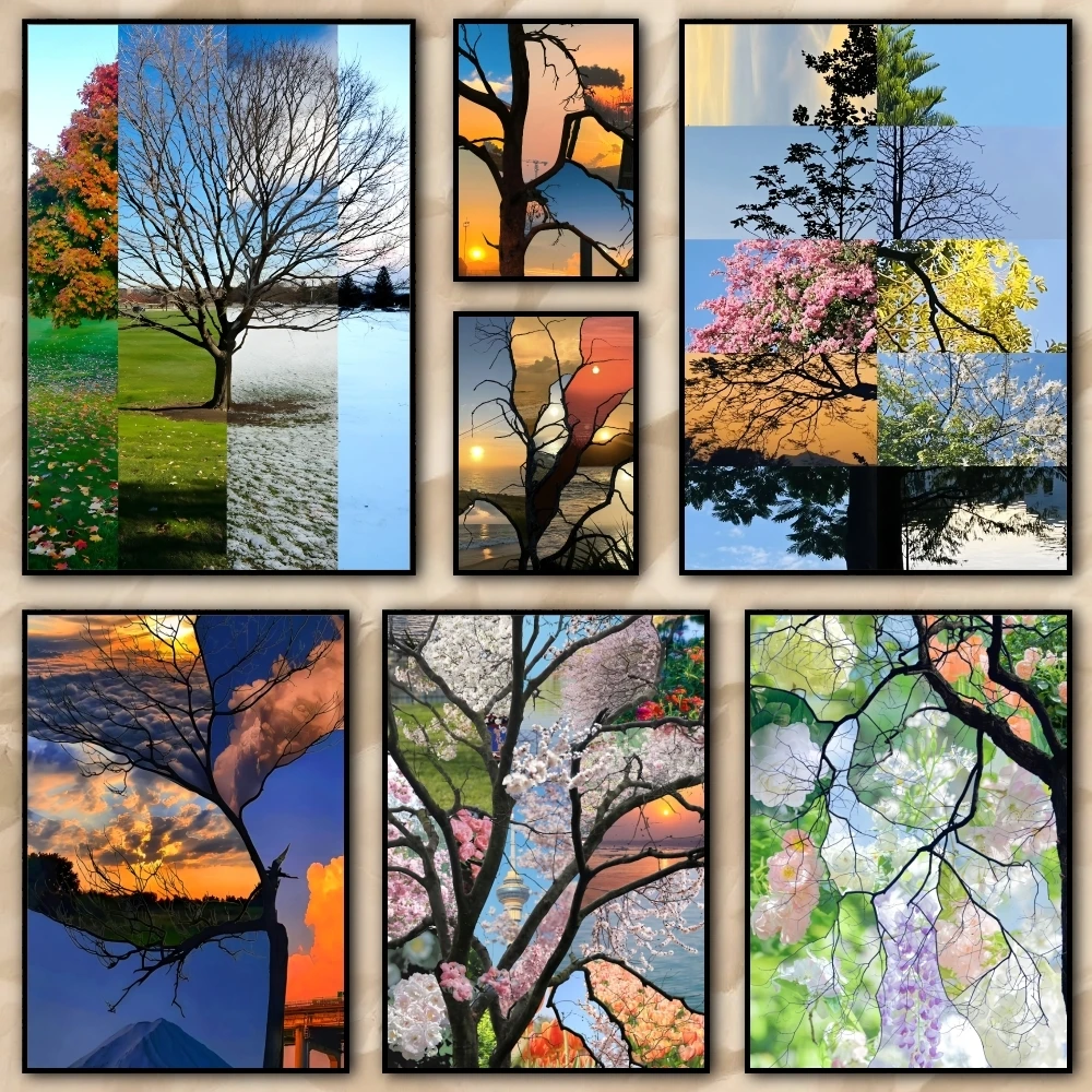 1pc frameless Spliced color tree cool Calligraphy pictures Room Home bedroom interior wall decoration Canvas Poster art mural