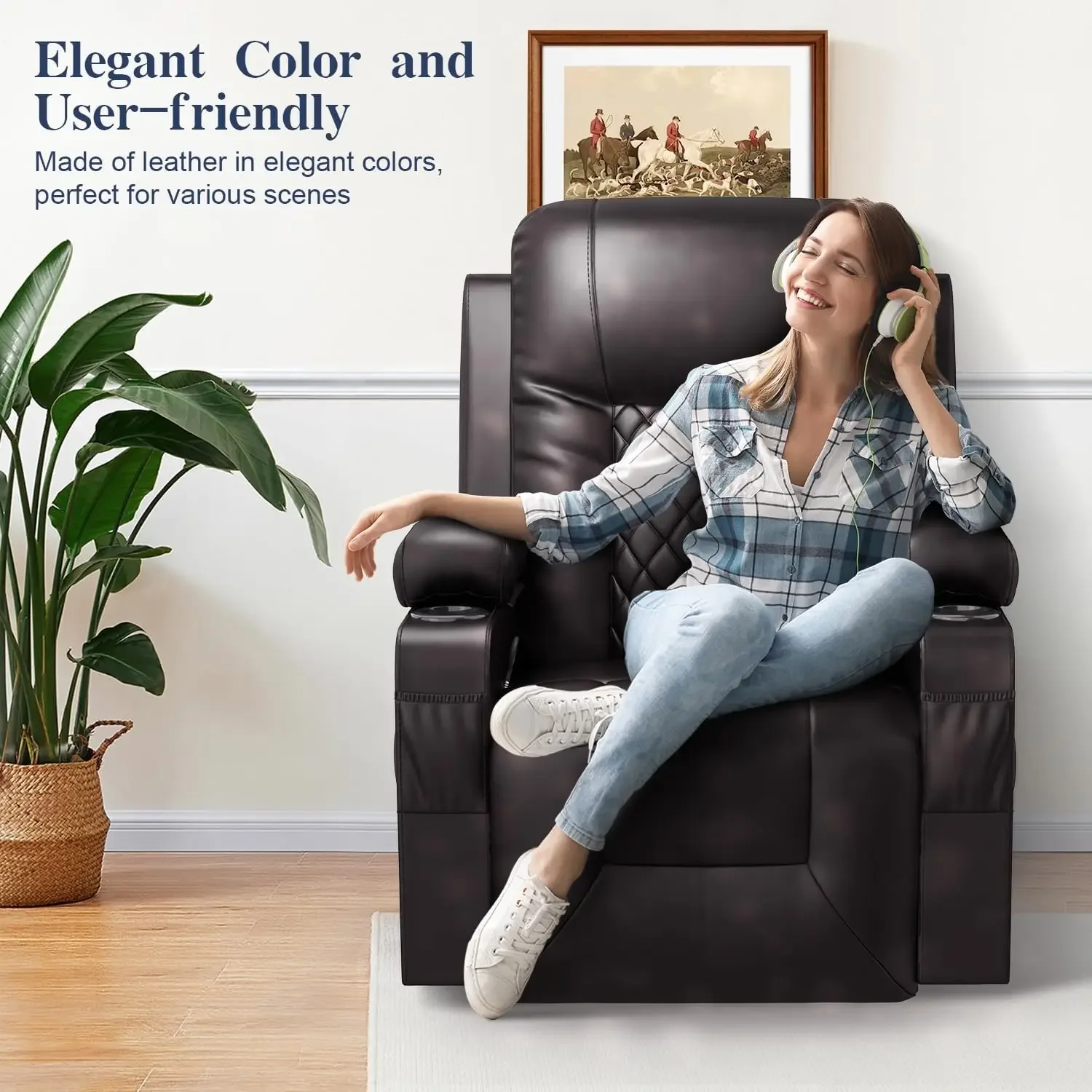 Recliner Chairs for Adults, Massage Rocker with Heated Modern Ergonomic Lounge 360 Degree Swivel Single Sofa Seat Living Room image 6