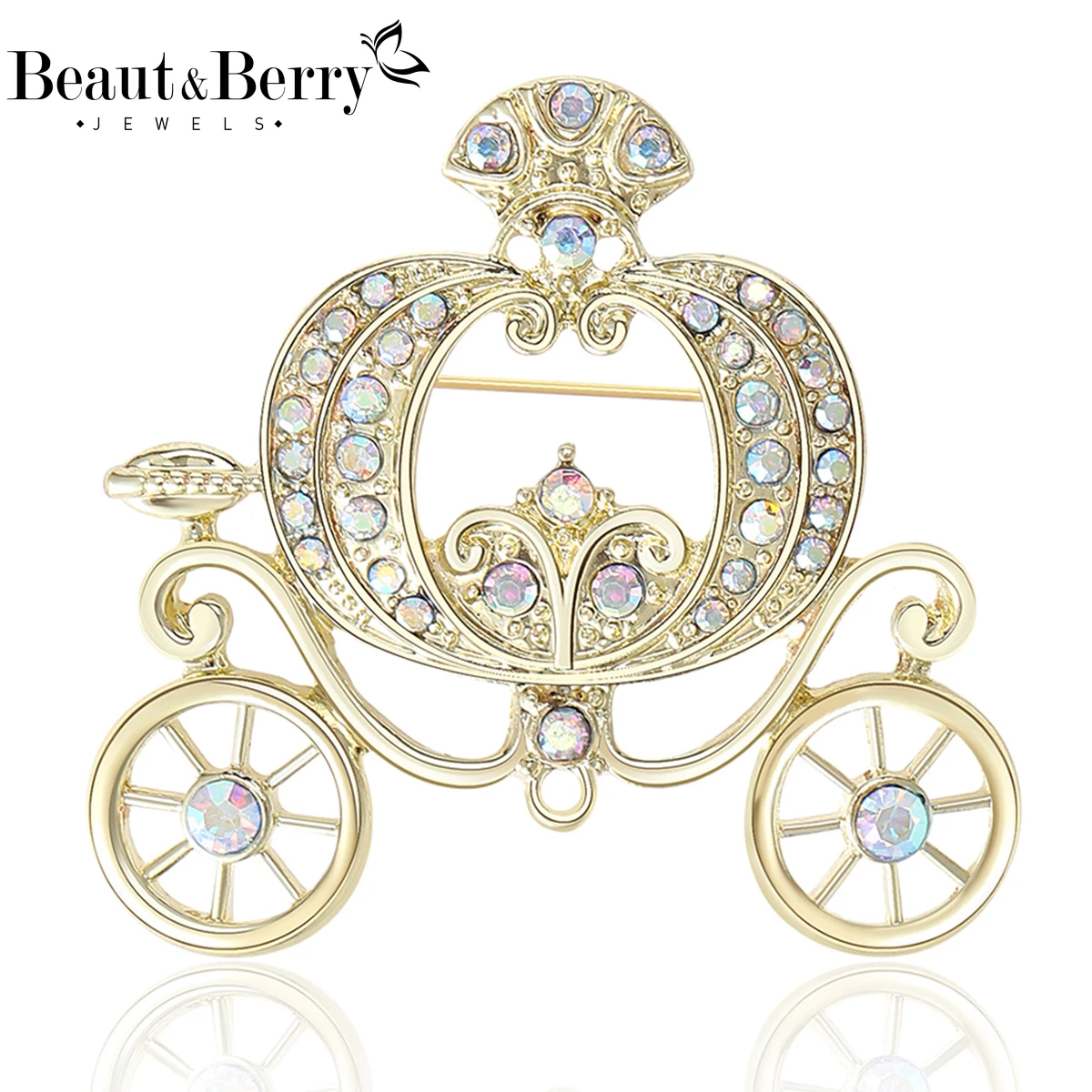 Beaut&Berry Luxury Openwork Pumpkin Carriage Brooches for Women Unisex Creative Pins Casual Party Jewelry Accessories Gifts