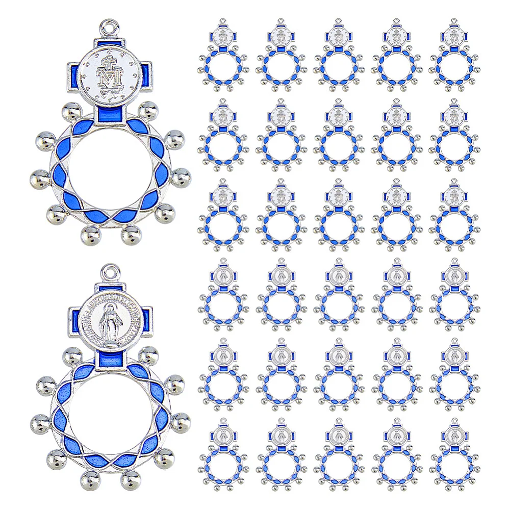30Pcs Finger Rosary Rings Bulk Pocket Ring Small Catholic Prayer Ring Platinum Red Blue Baptism Favors Set for Men Women Party