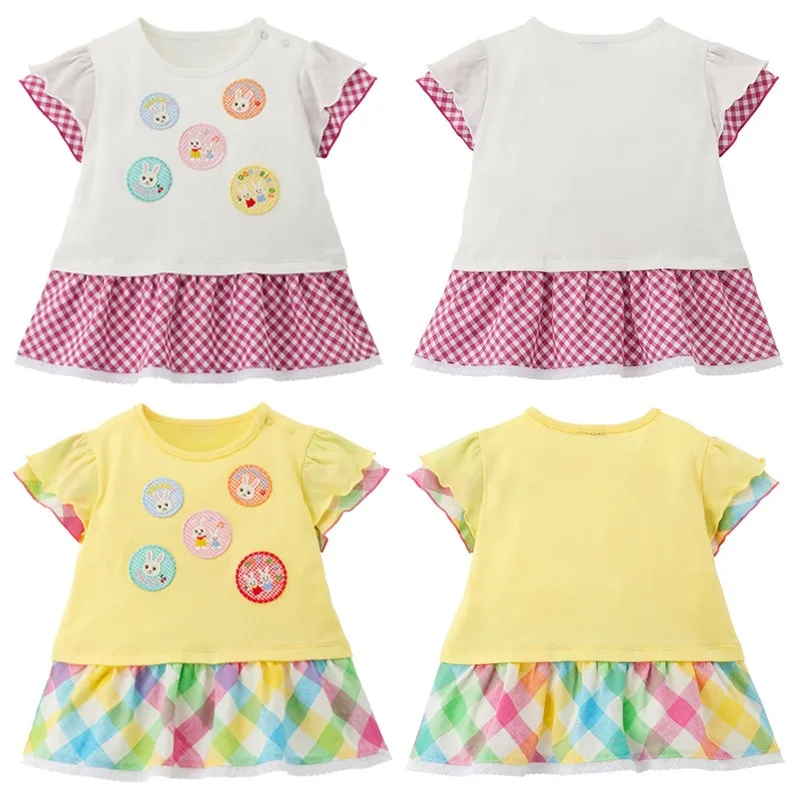 

Летняя футболка с короткими рукавами для девочек, значок с милым кроликом, детские топы, футболки для девочек, нижняя рубашка, одежда для малышей, футболки