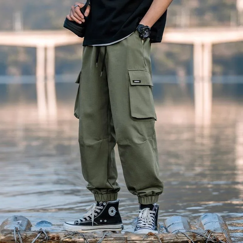 

Men's Fashion Casual Cargo Pants Loose Overalls Streetwear Capris Sweatpants Pocket Joggers Trousers For Men Techwear