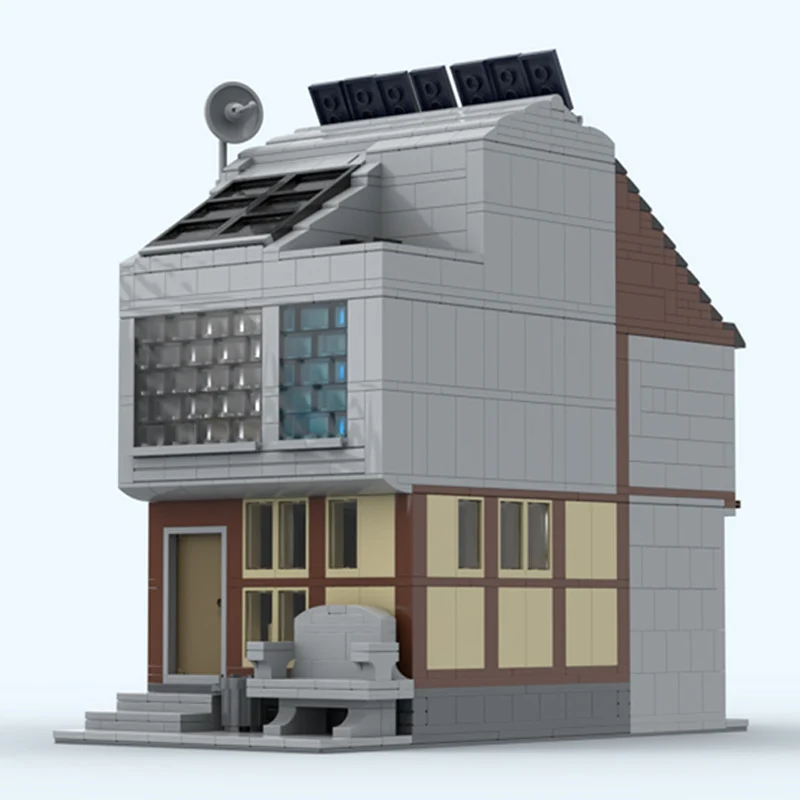 Modelo de Construção MOC de Vista de Rua, Tijolos de Construção de Casa Urbana com Entrada Traseira, Tecnologia Modular, Brinquedos para Crianças, Presentes de Férias, Conjunto de Montagem
