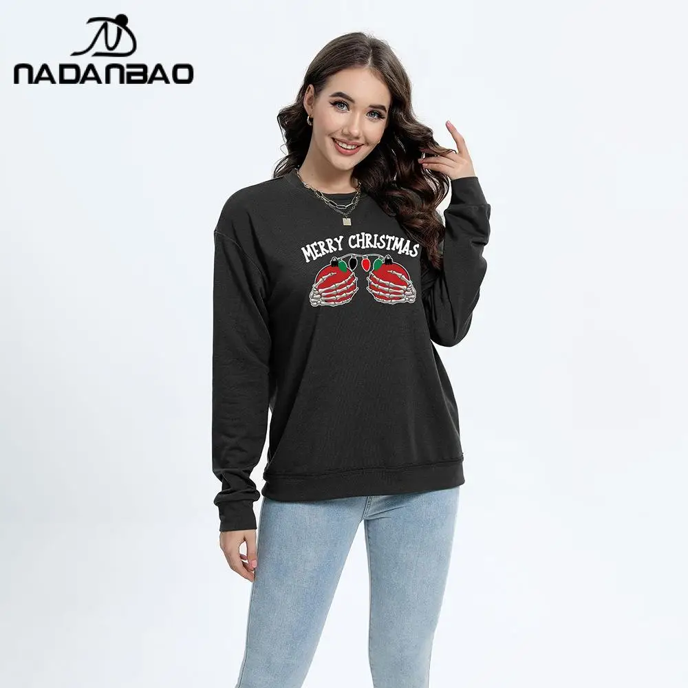 Nadanbao Merry Christmas Sweatshirt Woman Holiday Party Xmas Crewneck Cartoon Print Casual Pullover Carnival Female Clothing