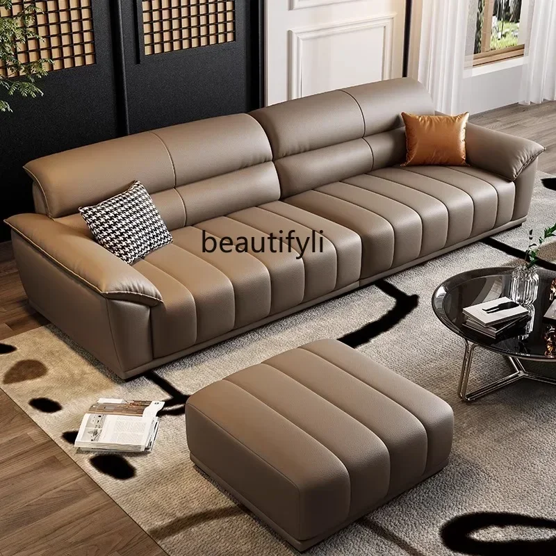 

LHY26 ssAll leather sofa retro coffee color, new medieval style, straight row against the wall one-character open edge home acce