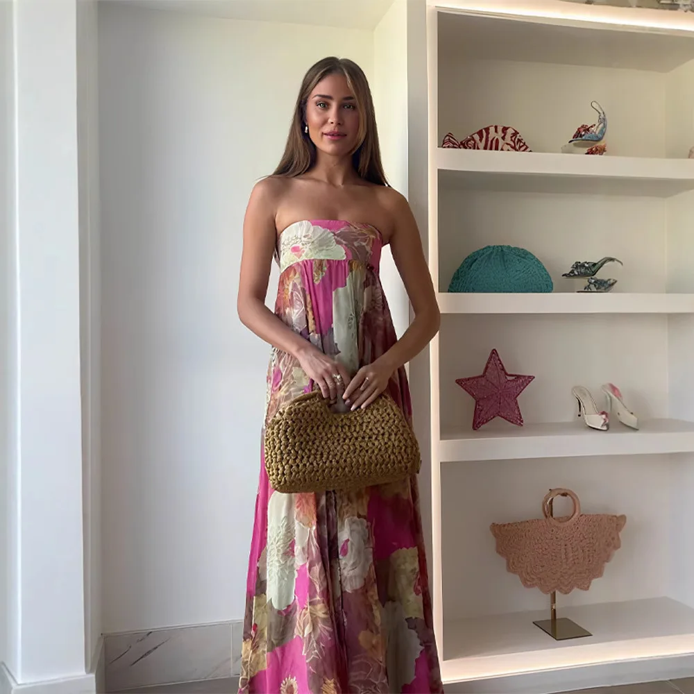 Faionable Printed Maxi Dr Ele Summer New Arrival Women's Clothing Strapl Gown Long Sve Zipper Closure Casual Wear