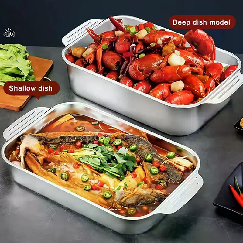 Edelstahl-Backform mit Deckel, tiefe Schale für Fisch/Pasta/Grillen, ofen- und spülmaschinenfestes Kochgeschirr.