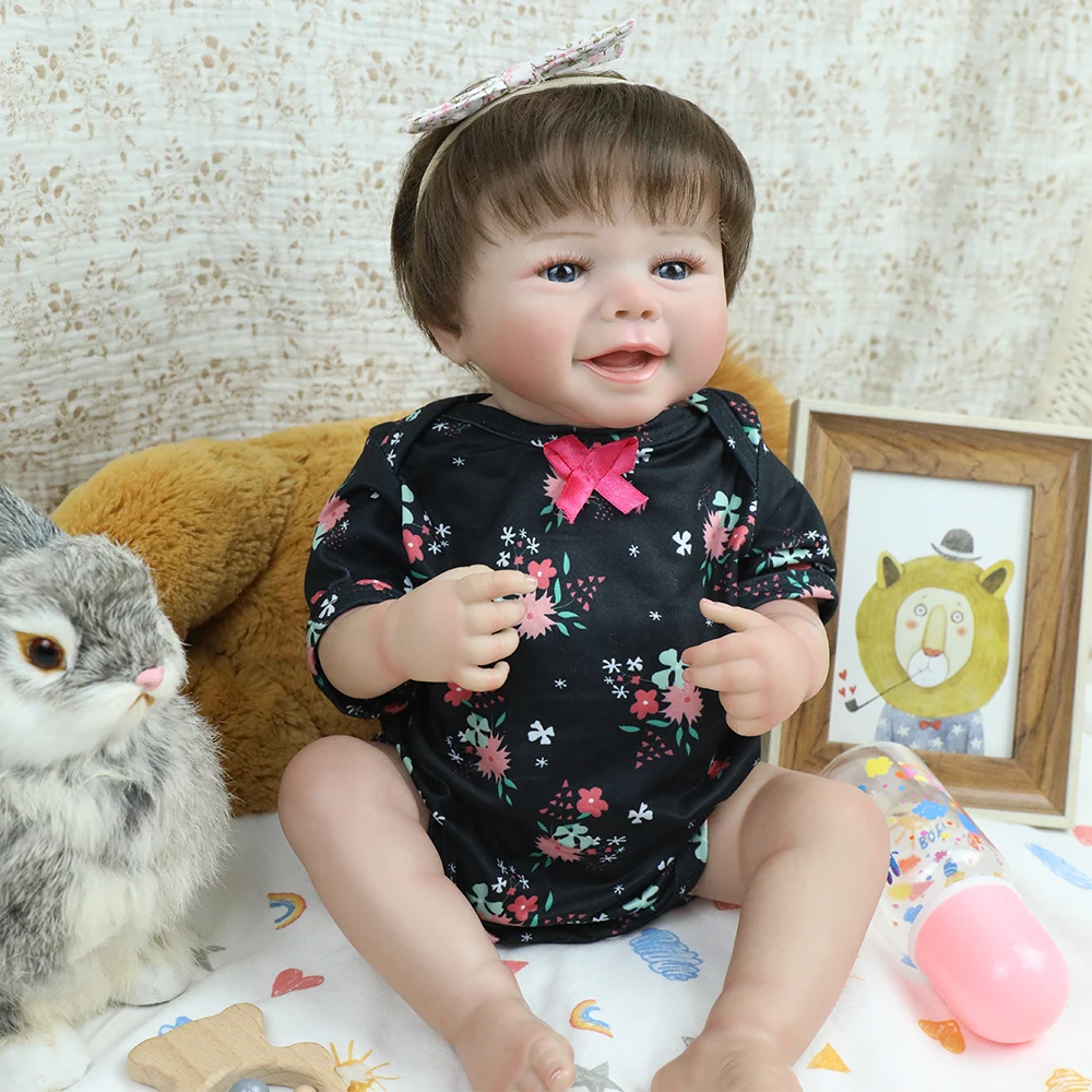 Muñeca bebé recién nacida realista de vinilo de cuerpo suave de 18 pulgadas con piel 3D, pelo enraizado a mano para niños y niñas, regalos