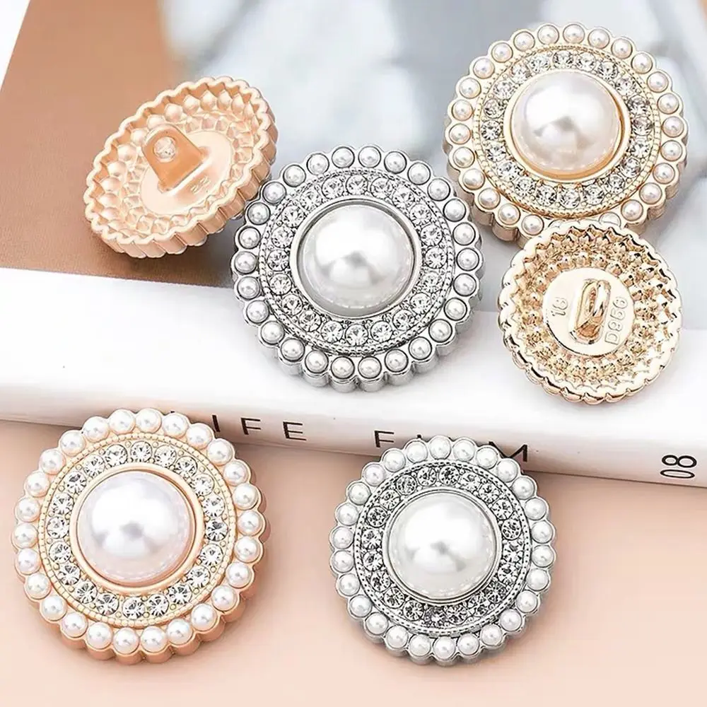 10Pcs Fashion Metal Rhinestone Pearl Clothing Buttons Suit Coat Sweater Decoration Button DIY Handmade Sewing Button