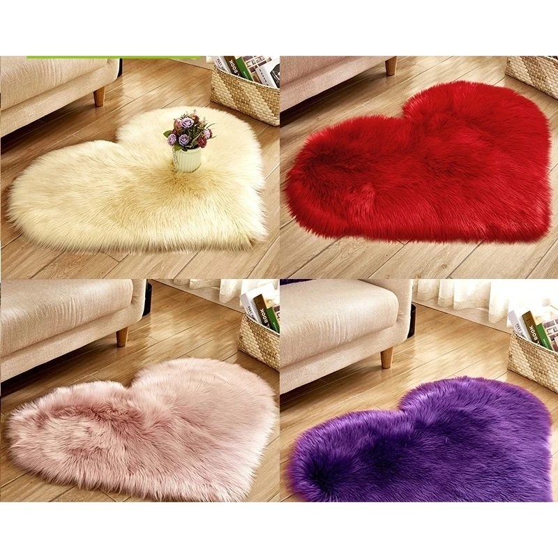 Shaggy Carpet Artificial Sheepskin Hairy Mat Wool Faux Fluffy Mats Love Heart Rugs NO Lint Carpet for Living Room 30x40cm Rugs