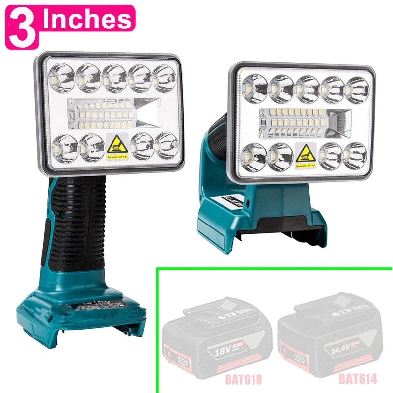 3 Inch Car Working Lamp Li-ion Battery Adapter USB Charger Work Light For Makita For DeWalt For Bosch Milwaukee Lithium Battery