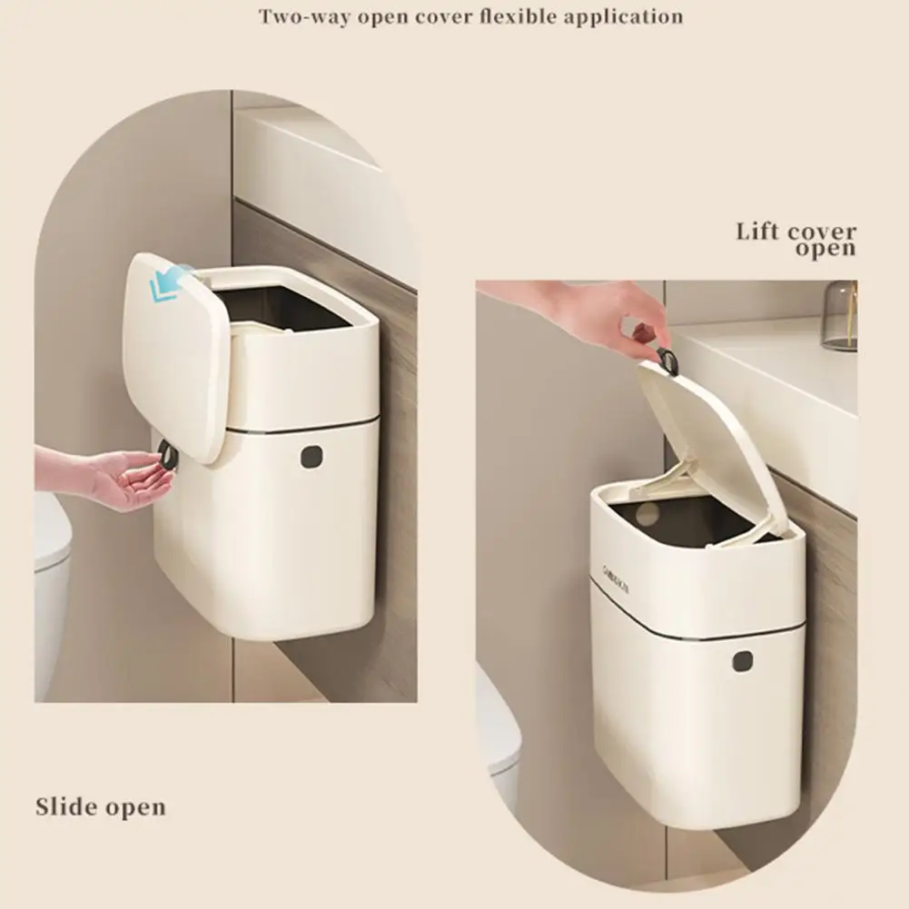 Wall-mounted Hanging Trash Can with Sealed Lid Kitchen Toilet Garbage Bin Food Waste Container Cupboard Door Trash Can