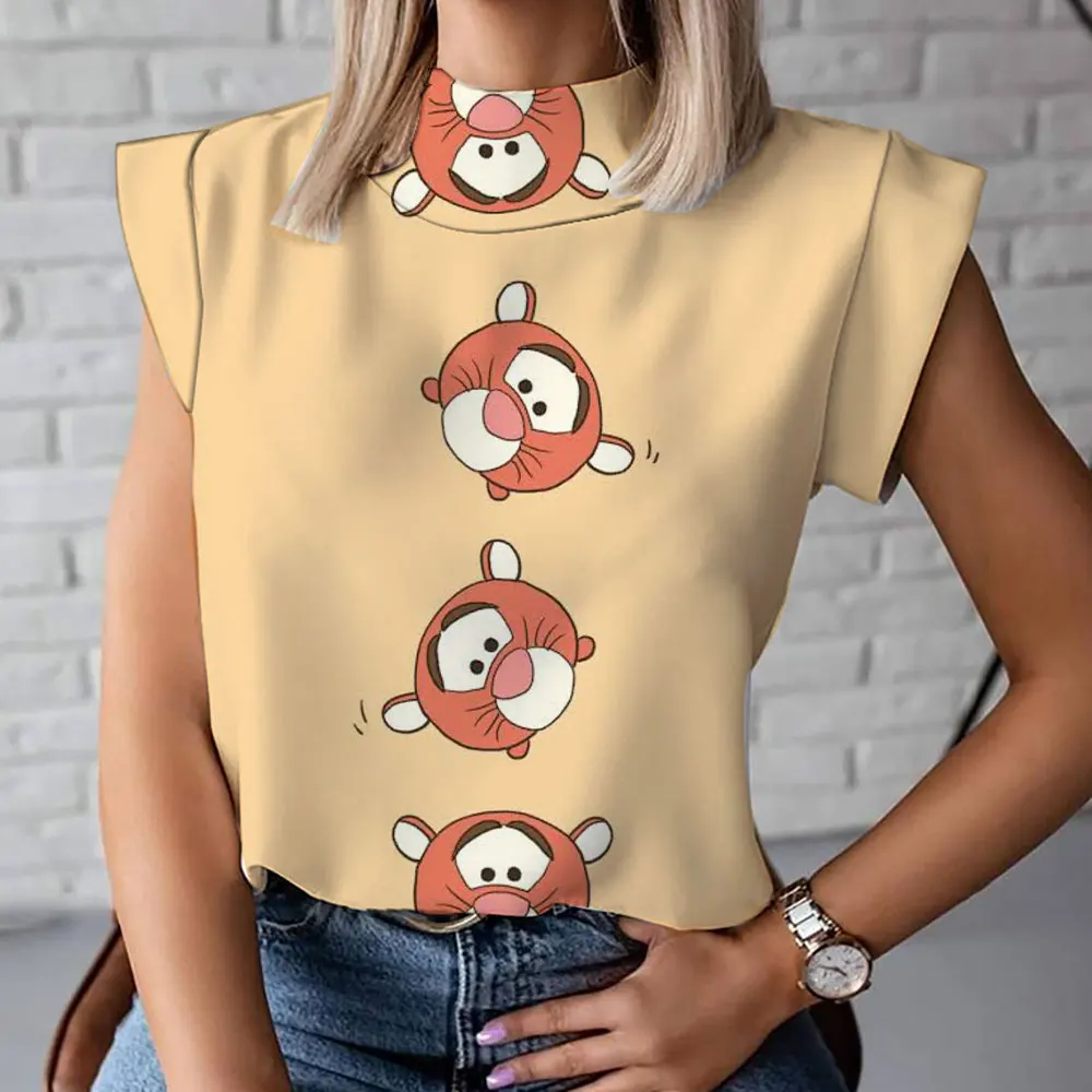 2023 Winnie the Pooh Animation Summer Fashion New Casual Versatile Cute Female Harajuku Street High Neck T-Shirt Vest y2k