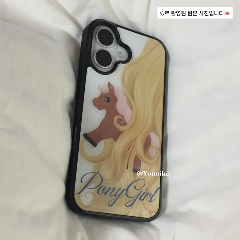 Korean Ins Retro Cute Long Hair Pony Phone Case For iPhone 17 Air 16 Pro Max 15 14 Plus 13 12 11 Shockproof Silicone Back Cover view 5