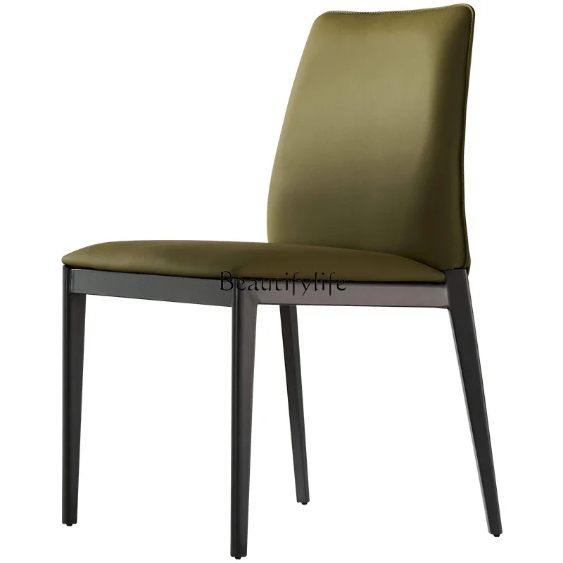 

lItalian minimalist leather dining chair modern light luxury high-end stainless steel dining chair