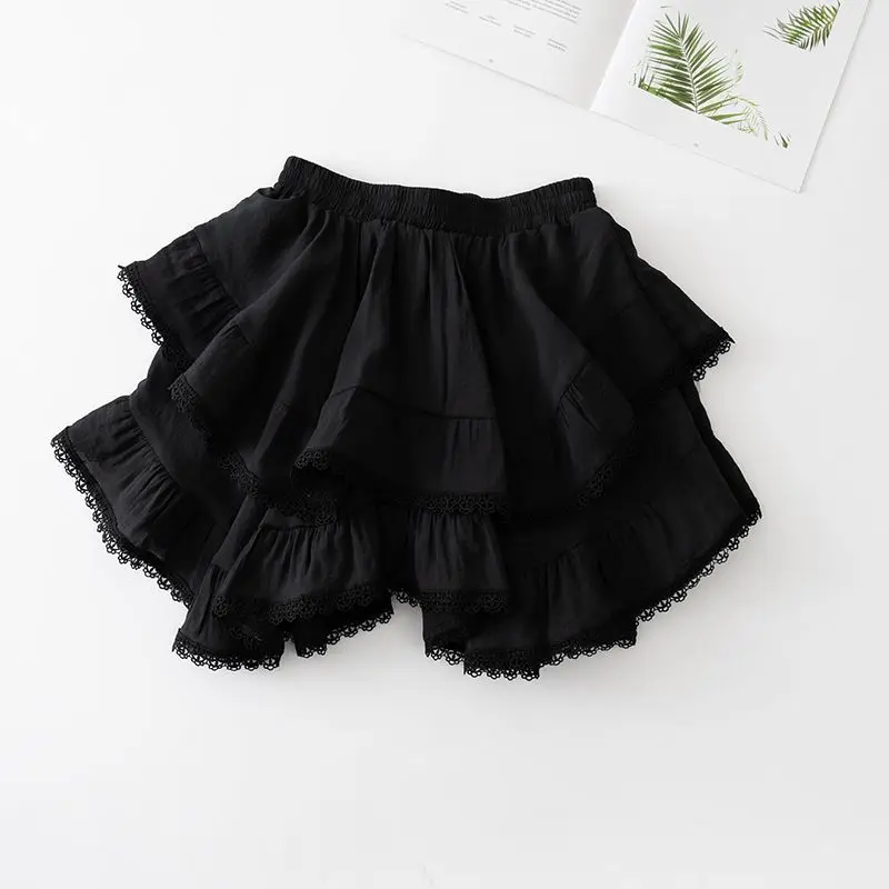 Cotton Linen Summer Mini Irregular Ruffle Skirt White Black Pink Japanese Candy Color Short A Line Harajuku Party Casual Skirt