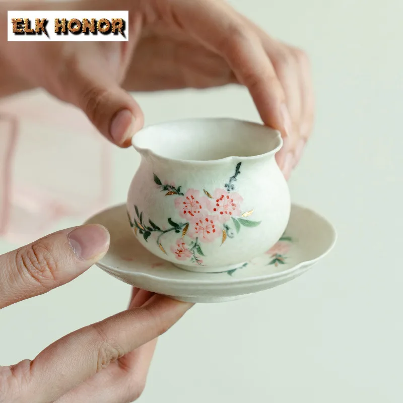 75 مللي رسمت باليد زهر الخوخ فنجان شاي بوتيك براد شاي إبريق الشاي تذوق رائحة كوب تشازان ماستر أكواب طقم شاي صيني الحرفية #4