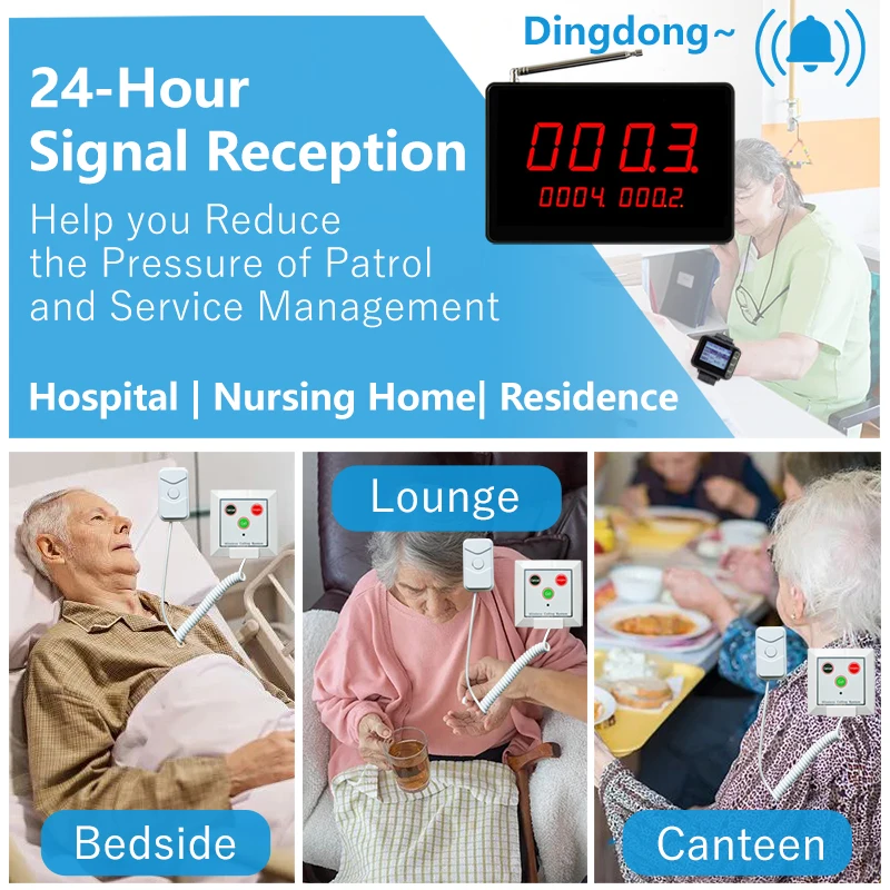 Long Range Wireless Nurse Call System 1 Display Receiver 10 Emergency Buttons with Cable for Seniors Elderly Hospital Clinic
