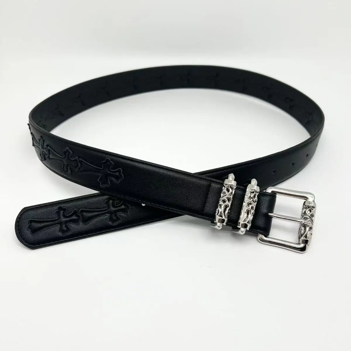 Cro CH Needle Buckle Belt for Men and Women with Hollow Red Patchwork Cross Vine Belt Star Style Retro Classic