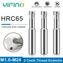 YIFINO HRC65 3-Teeth Endmills Tungsten Steel Carbide Thread Milling Cutter CNC Mechanical Machining End Mill Tools M2M3M4M5M6M8