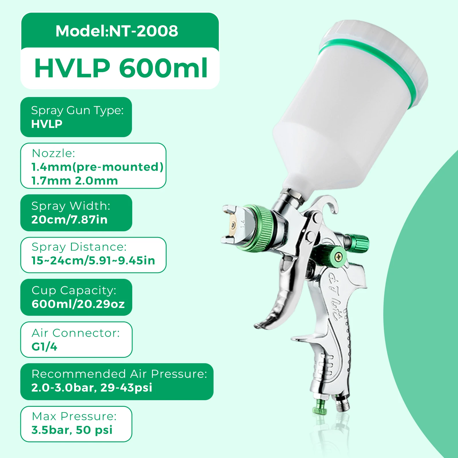 Spray Gun Airbrush Nasedal HVLP 600ml Cup 1.4Mm 1.7Mm 2.0Mm Gravity Airbrush nozzle needle for Painting Car Furniture Wall