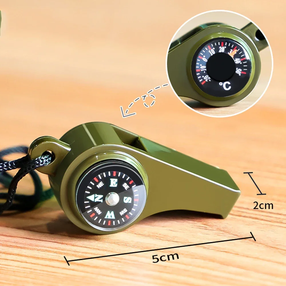 ثلاثة في واحد البوصلة صافرة ميزان الحرارة متعدد الوظائف المحمولة خفيفة الوزن كتم التخييم في الهواء الطلق المشي لمسافات طويلة أداة إنقاذ