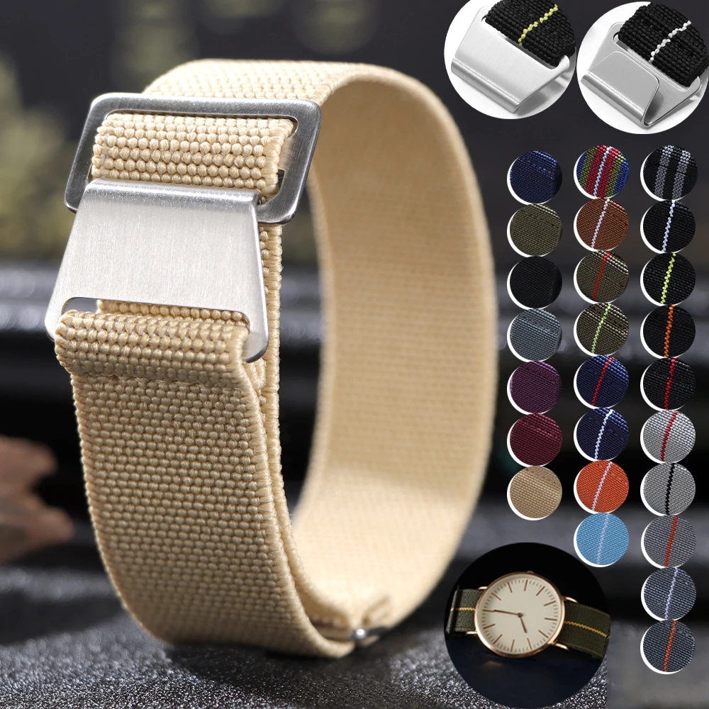 

18/20/22mm Nylon Braided Watch Band Elastic Nylon Strap French Troops Parachute Bag Men Women Sport Bracelet Universal Wristbelt