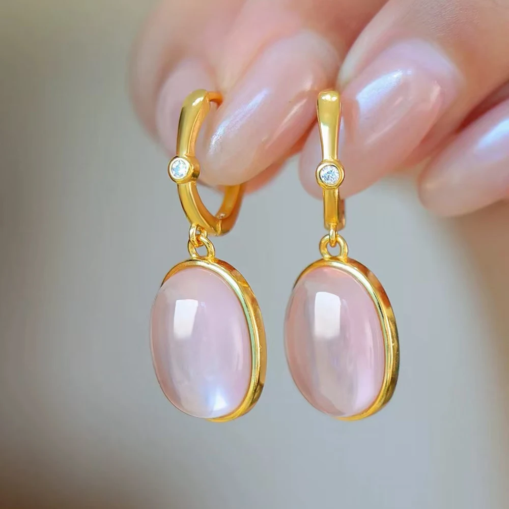 

100% Natural Rose Quartz Earring Sterling 925 Silver Gemstone 10*14mm for Women Birthday Party Jewelry Gift