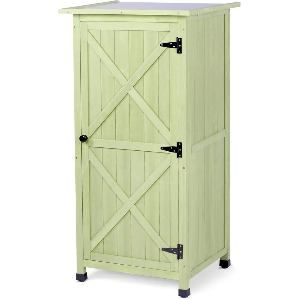 

Зеленый уличный шкаф для хранения с водонепроницаемой металлической крышей и 2 полками для садовых инструментов, идеально подходит для двора, патио, террасы и веранды.