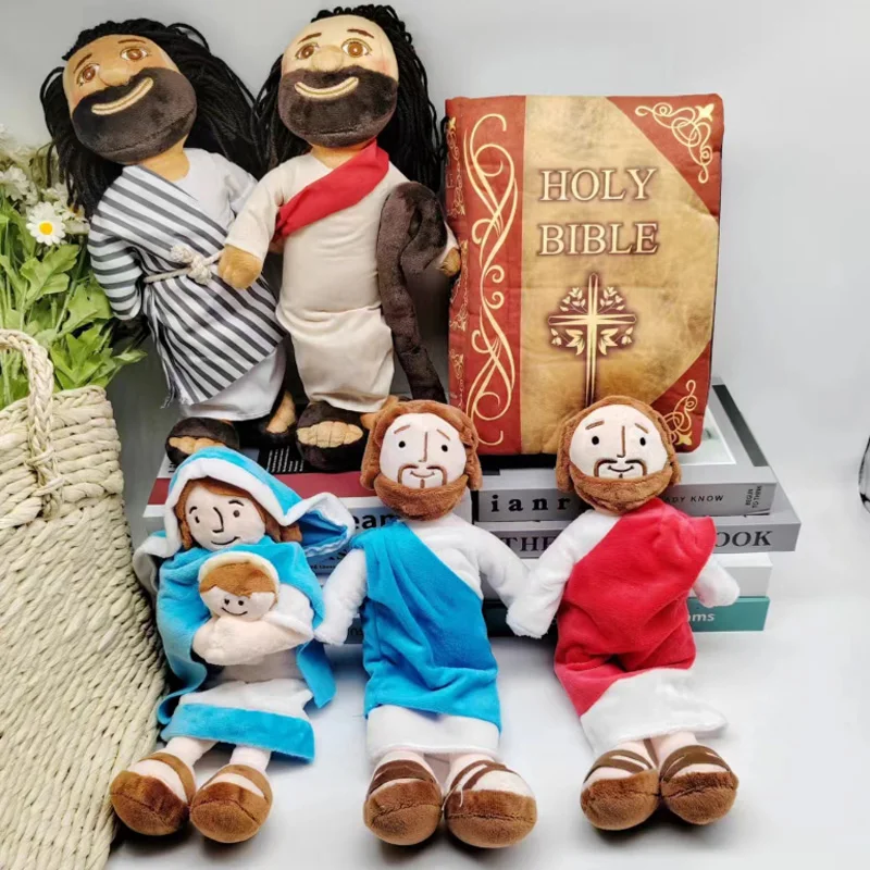 Jesus Plush Toy Virgin Mary Soft Doll Traveler Crutch Style Donkey Stuffed Christ Religious Savior with Smile Believer Kids Gift