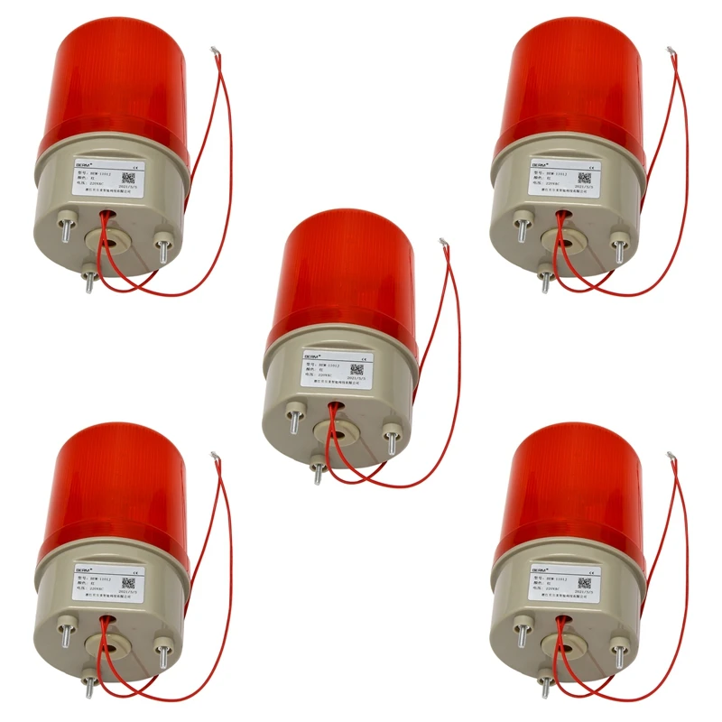 5X Industrial Flashing Sound Alarm Light,BEM-1101J 220V Red LED Warning Lights System Rotating Light